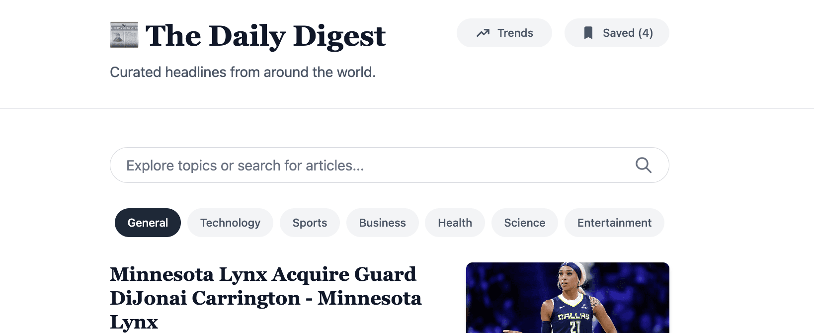 Screenshot of Daily Digest